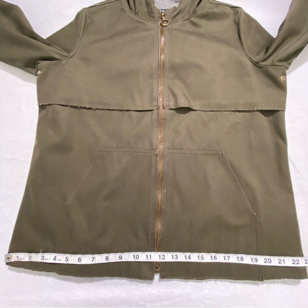 Zara Olive Green Hooded Jacket Denim Zip Utility Boxy Small - Picture 15 of 16